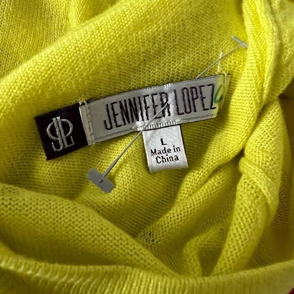 JENNIFER LÓPEZ Yellow vibrant Round-Neck Sweater Cardigan Lightweight Size L - Picture 5 of 5